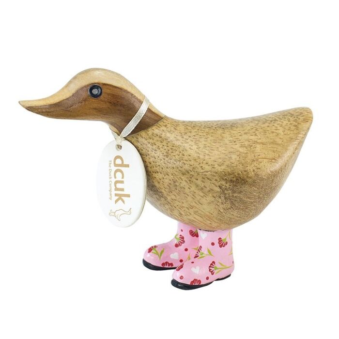 DCUK NATURAL FINISH DUCKY WITH FLORAL WELLY BOOTS - Pink